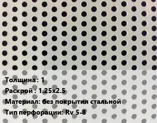 Лист перфорированный 1 1.25х2.5 без покрытия стальной Rv 5-8